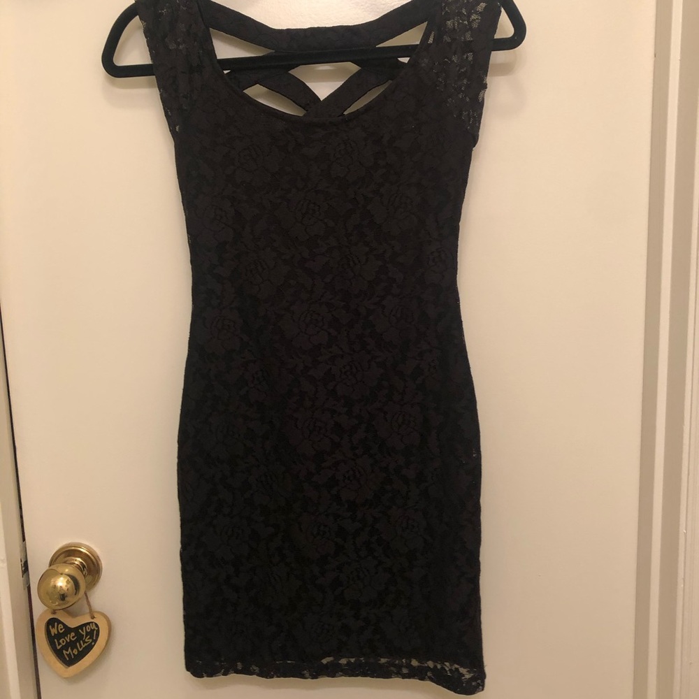 Black lace mini dress